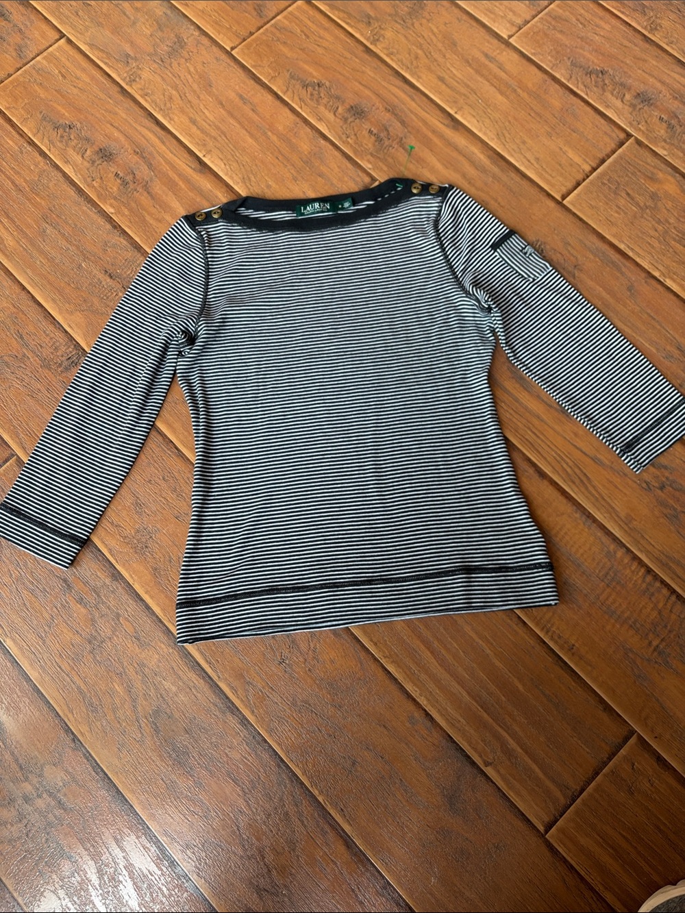 Lauren Ralph Lauren Black and White Striped Long Sleeve Boatneck Top - Size M